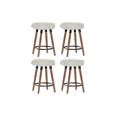 Kit 4 Bancos Moderno Pé Palito Roma Slim Bege Claro 50cm