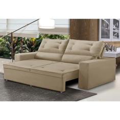 Sofá Retrátil e Reclinável 3 lugares com Molas 1,80m Lais Suede Bege Adonai Estofados
