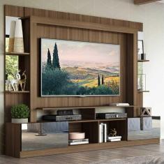 Rack Estante com Suporte TV 65&quot; e Espelho Oslo Multimóveis Madeirado/Preto