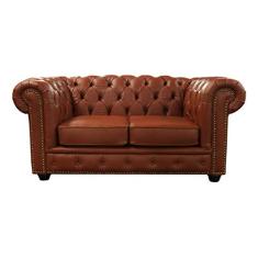 Sofá Chesterfield de Couro 2 Lugares - Conhaque com Brilho