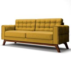 Sofá 210 cm 3 Lugares Sandero B-279 Veludo Amarelo - Domi, Amarelo, 40