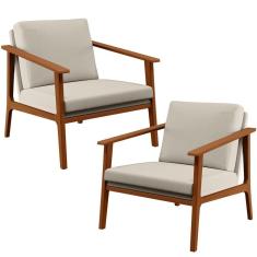 Kit 02 Poltronas Para Sala De Estar Petra B04 Linho Cru