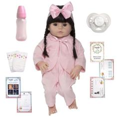 Boneca Reborn Morena 100% Silicone 13 Acessórios - Cegonha Reborn Doll