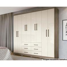 Guarda Roupa 8 Portas e 6 Gavetas c/ Pés Liverpool Castanha/Off White 