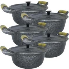 Jogo 5 Panela Caçarola Alumínio Batido Craqueada Fundido - Okayshop