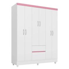 Guarda Roupa Casal Flash Ii 6 Portas E 2 Gavetas  Branco Rosa - Demóbile Branco Rosa