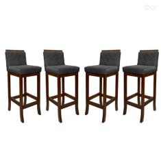 Kit 4 Banquetas Média para Cozinha Nice Madeira Matelassê Suede Cinza 