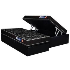 Conjunto Box Baú Solteiro Colchão Espuma Plumatex D28 Isopluma Vip + Base Crc Suede Black(88x188)