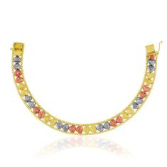 Pulseira de Ouro 18k Taparella Tricolor Corações