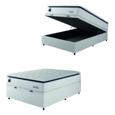 Cama Box Baú Casal Colchão Molas Ensacadas Com Pillow Sevilha 138x188x74cm Branco/Cinza Hellen – Suporta Até 150 Kg Por Pessoa