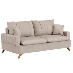 Sofá 160cm 2 Lugares Com Almofadas Pés Curvos Veras Linho D05 Bege - Mpozenato