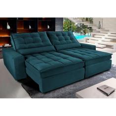 Sofá Retrátil E Reclinável Com Molas Ensacadas Cama Inbox Gold 2,12m Tecido Suede Velusoft Petróleo