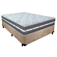 Cama Box Casal Suede + Colchão Anjos Black Graphite Molas Ensacadas 138x188x64cm Bege