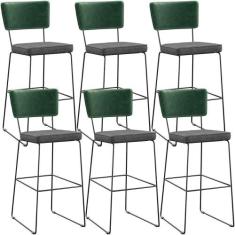 Kit 06 Banqueta Alta Allana L02 Verde Musgo Cinza Escuro - LYAM DECOR