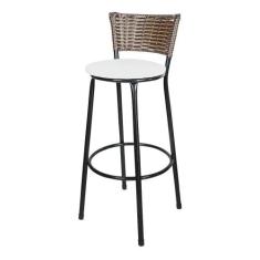 Banqueta Alta Ratan Hawai Preta Cappuccino - Lamar Design, Laca branca