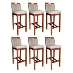 Kit 6 Banquetas Alta Estofadas para Bancada Veneza 104 Cm Suede Bege C