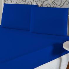 Jogo De Lençol Queen Malha 100% Algodão 3 Peças Cor Azul Royal