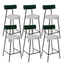 Kit 06 Banquetas Baixa Bar Cozinha E Sala De Jantar Milão L02 Facto Verde Linho Cinza - Lyam Decor