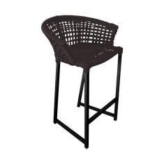 Banqueta Reis Em Corda Náutica E Base Em Alumínio Preta Para área Gourmet Externa Marrom Marrom