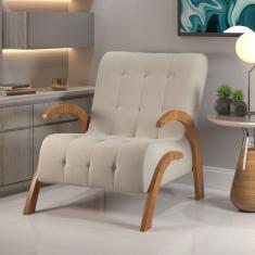 Poltrona do Papai em Veludo Pés em Mdf Garden Marfim