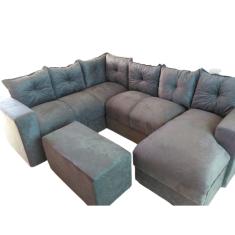 Sofá de Canto com Chaise + Puff Cinza