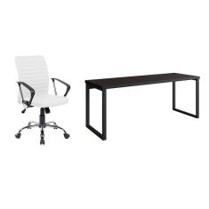 conjunto de mesa miguel preta 190 cm com cadeira de escritório diretor giratória oslo branca