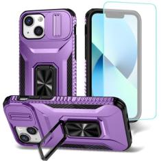 Wanyuexes Capa para iPhone 12 Mini, capa para iPhone 13 Mini com protetor de tela de vidro temperado e capa de câmera deslizante, suporte giratório para carro, capa à prova de choque para iPhone 12