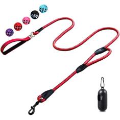 Coleira para cães, coleira para cães de 1,8 m, 2 alças extra acolchoadas, clipe de mosquetão de metal bloqueável, guia de corda resistente refletiva, sem puxar, caminhar, treinar, correr, raças médias