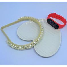 Kit Relógio Infantil Menina Digital Led Bracelete Silicone Prova água 