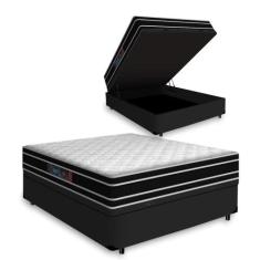Cama Box Baú Casal + Colchão De Espuma D33 - Castor - Black White Doub