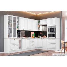 Cozinha Modulada Completa Americana 14 Peças (3 Armários + 4 Balcões + 1 Paneleiro + 6 Complementos) C14P02 Branco - Henn