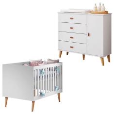 Berço Americano Ludmila com Cômoda Infantil Duda Branco Acetinado Bétula - Carolina