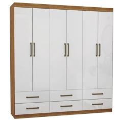 Guarda Roupa Dallas Casal 6 Portas 6 Gavetas Carioca Cor - Cinamomo Branco