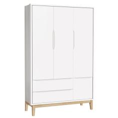 Guarda Roupa Infantil New Classic 3 Portas Branco Com Pés Madeira Natural - Reller