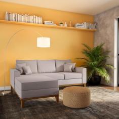 Sofá 3 Lugares Puebla Com Chaise Esquerdo Linho Cru - Mobly