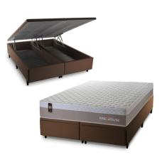 Conjunto Box Baú Marrom Sheffield Bege 158x198x72 c/ Molas Ensacadas