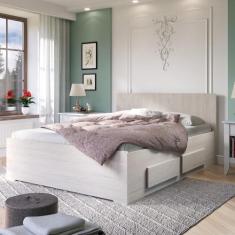 Cama Reta de Casal com 4 gavetas Ilan 1254 Carvalho Claro - Móveis Ila