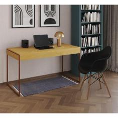 Escrivaninha Home Office Estilo Industrial Canela 137X53Cm Base Cobre 