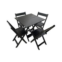 Conjunto De Mesa Dobrável De Madeira 70x70 Com 4 Cadeiras Preto