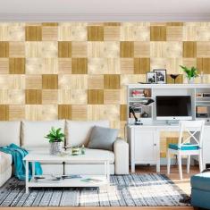 Papel De Parede Madeira Quadrados Lâminas Clara Autocolante - LRP