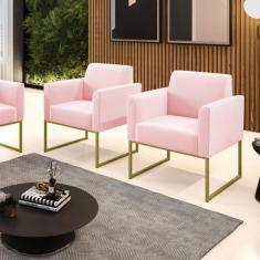 Poltrona Sala Decorativa Kit 2 Marisa Aço Industrial Dourado Suede D03