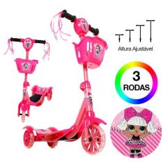 Patinete de Menina LOL 3 Rodas Brinquedo Criança Com Led