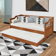 Sofá Cama Madeira Maciça Com Auxiliar + 2 Colchões Atraente Castanho