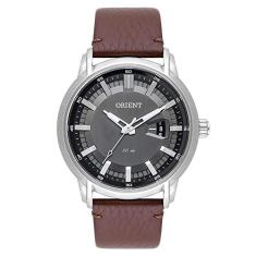 Relógio ORIENT masculino prata preto couro MBSC1039 G1NX