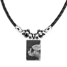DIYthinker Colar de animais de estimação com imagem cinza joia com pingente de corda de couro