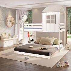 Beliche Queen Montessoriano Cabana Family com Estante Branco/Off White