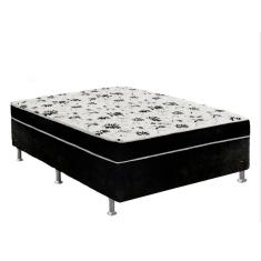 Cama Box Casal Suede Preto + Colchão Casal Suede Preto Orto Molas Bonnel 138x188x55