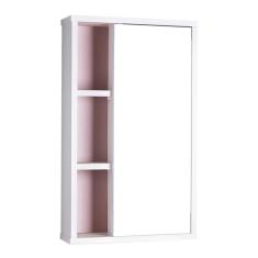 Armário com Espelho para Banheiro Milano Branco e Rosa Claro