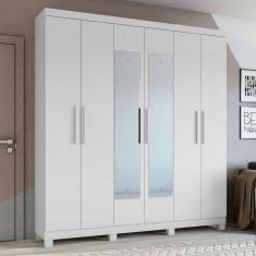Guarda-roupa Casal 6 Portas 3 Gavetas Jazz com Espelho e com Pés Branco