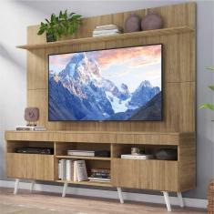 Rack com Painel e Suporte TV 65&quot; Madri Multimóveis Rustic com Prateleira e Pés Retrô Branco